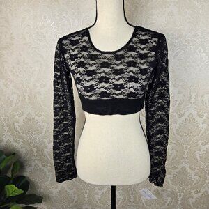 Halftee Size Small Black Lace Long Sleeve Tee Reversible High/Scoop Neck NWT